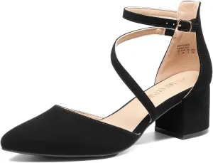 DREAM PAIRS Women's Closed Pointed Toe Low Chunky Heels Pumps Ankle Strap Wedding Business Dressy Shoes