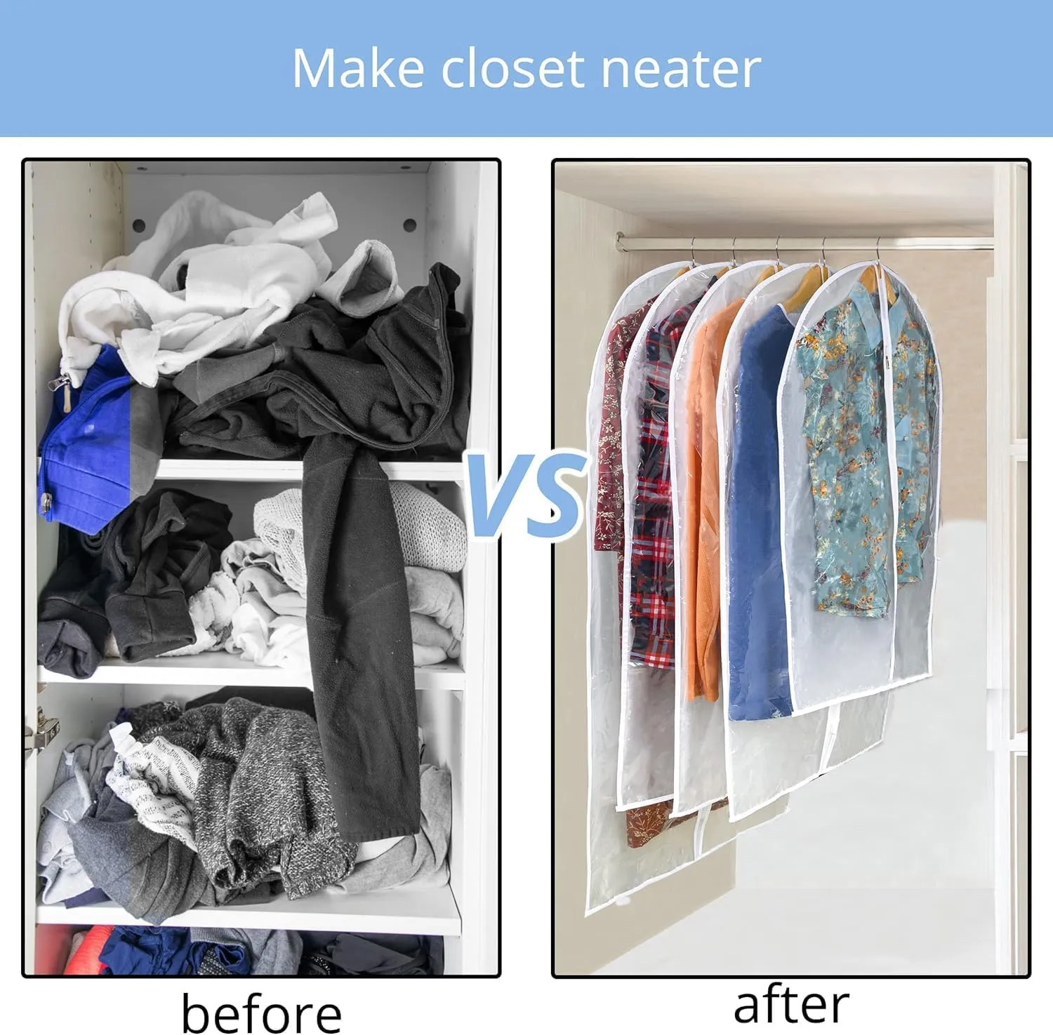 Dress Bags for Gowns Long - Foldable, 65" Clear Garment Bags for Closet Storage and Travel 24"x65"/ 4 Pack