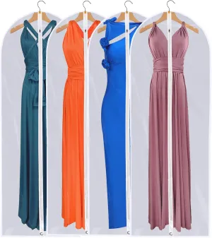 Dress Bags for Gowns Long - Foldable, 65" Clear Garment Bags for Closet Storage and Travel 24"x65"/ 4 Pack