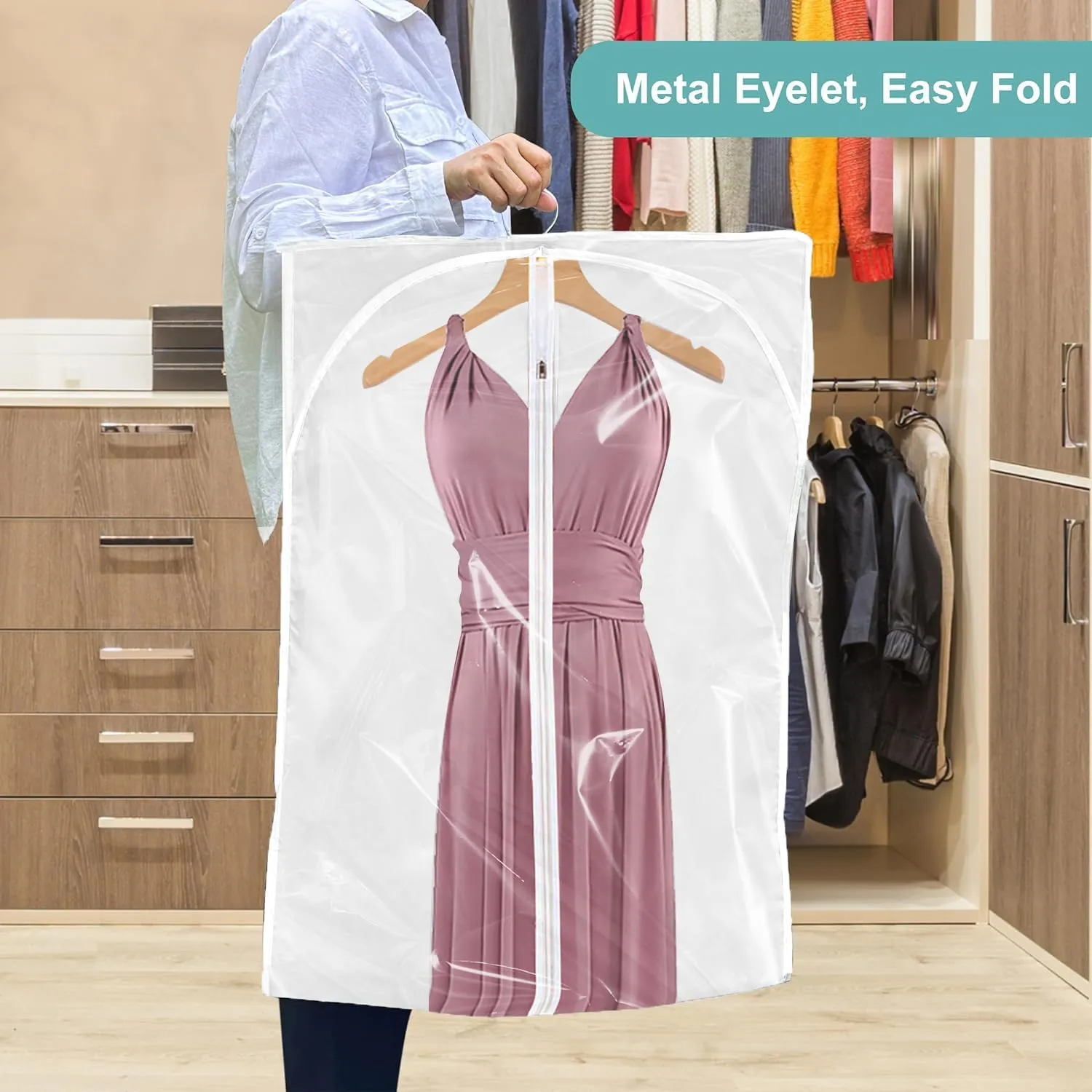 Dress Bags for Gowns Long - Foldable, 65" Clear Garment Bags for Closet Storage and Travel 24"x65"/ 4 Pack