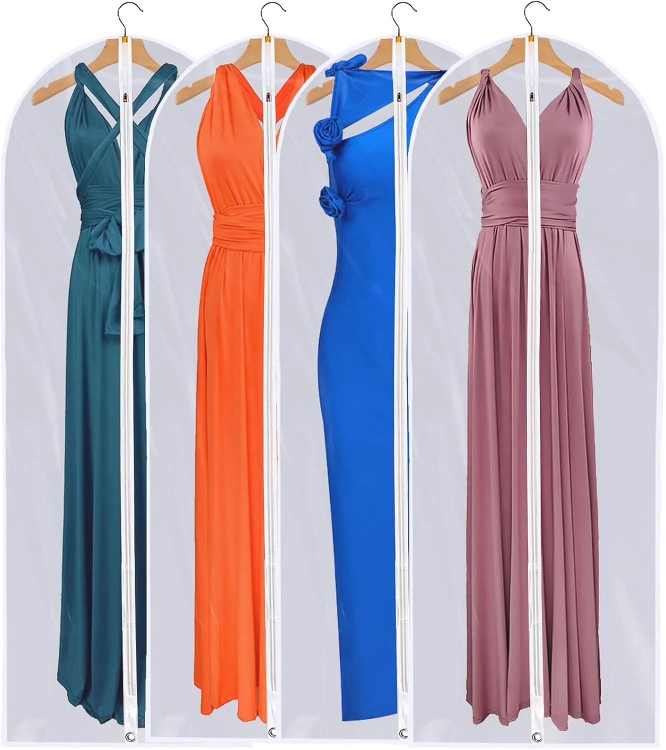 Dress Bags for Gowns Long - Foldable, 65" Clear Garment Bags for Closet Storage and Travel 24"x65"/ 4 Pack