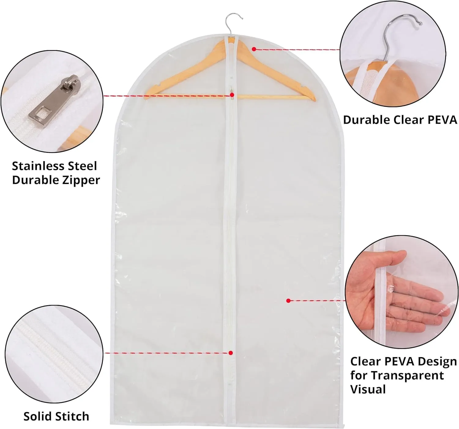 Dress Bags for Gowns Long - Foldable, 65" Clear Garment Bags for Closet Storage and Travel 24"x65"/ 4 Pack