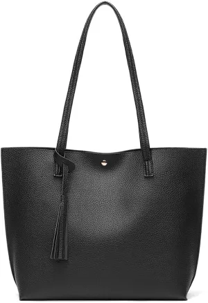 Dreubea Women's Soft Faux Leather Tote Shoulder Bag from, Big Capacity Tassel Handbag
