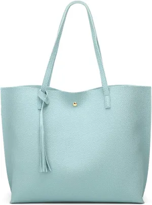 Dreubea Women's Soft Faux Leather Tote Shoulder Bag from, Big Capacity Tassel Handbag
