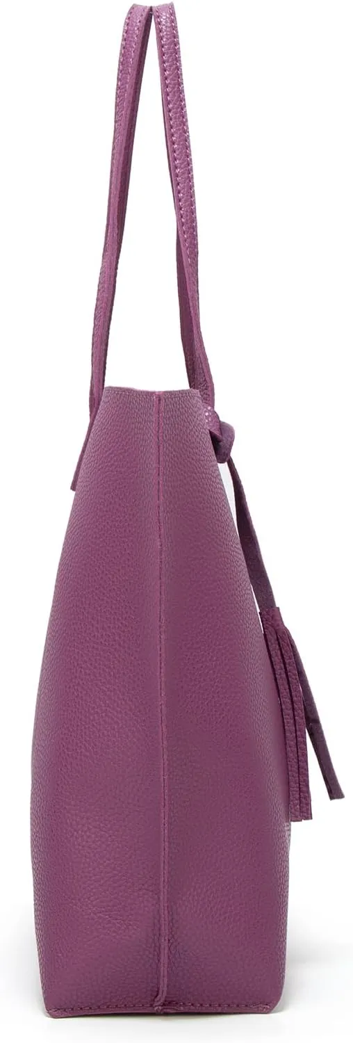 Dreubea Women's Soft Faux Leather Tote Shoulder Bag from, Big Capacity Tassel Handbag