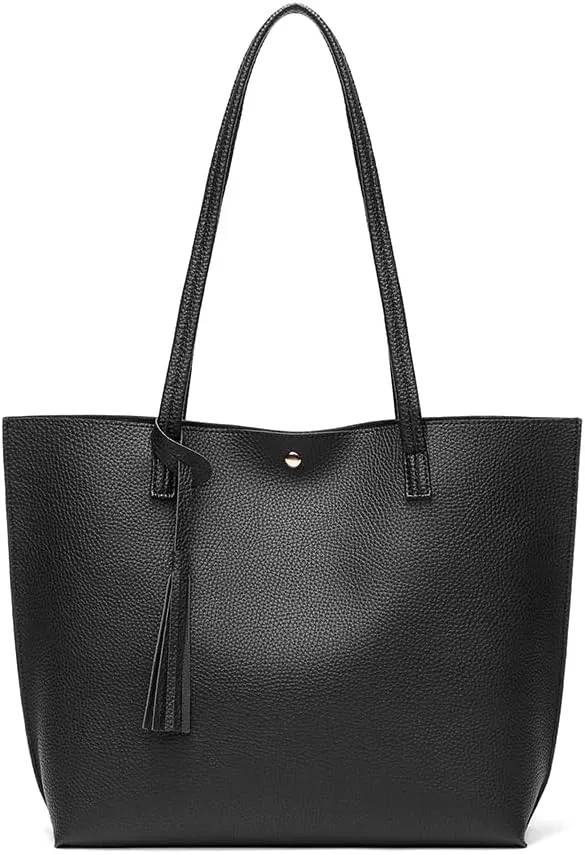 Dreubea Women's Soft Faux Leather Tote Shoulder Bag from, Big Capacity Tassel Handbag