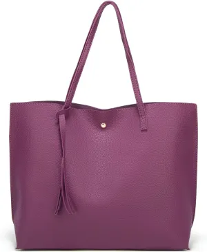 Dreubea Women's Soft Faux Leather Tote Shoulder Bag from, Big Capacity Tassel Handbag