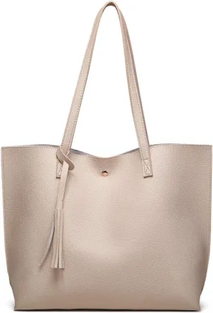 Dreubea Women's Soft Faux Leather Tote Shoulder Bag from, Big Capacity Tassel Handbag