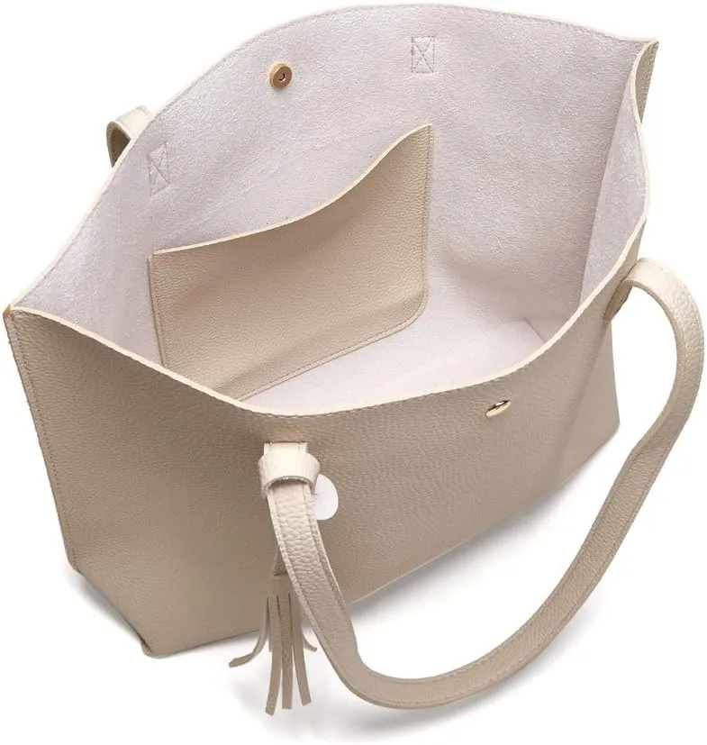 Dreubea Women's Soft Faux Leather Tote Shoulder Bag from, Big Capacity Tassel Handbag
