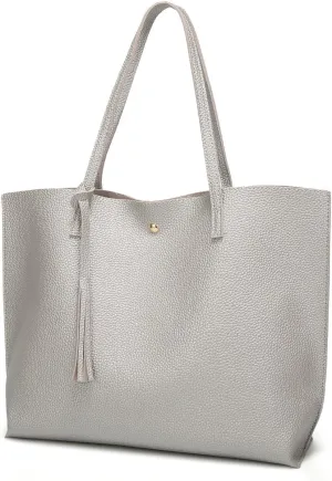 Dreubea Women's Soft Faux Leather Tote Shoulder Bag from, Big Capacity Tassel Handbag