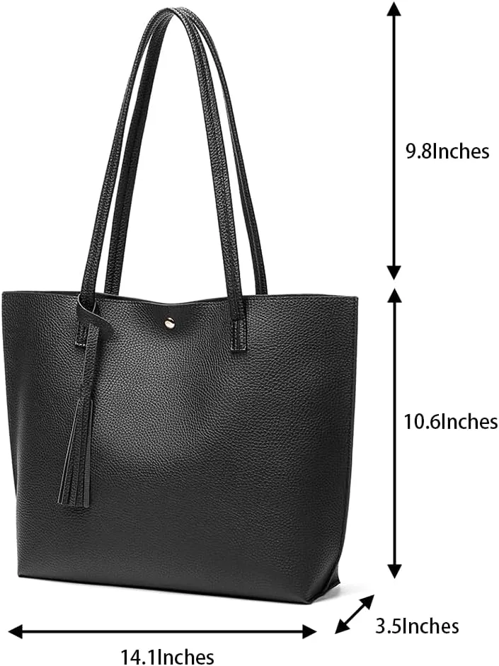 Dreubea Women's Soft Faux Leather Tote Shoulder Bag from, Big Capacity Tassel Handbag