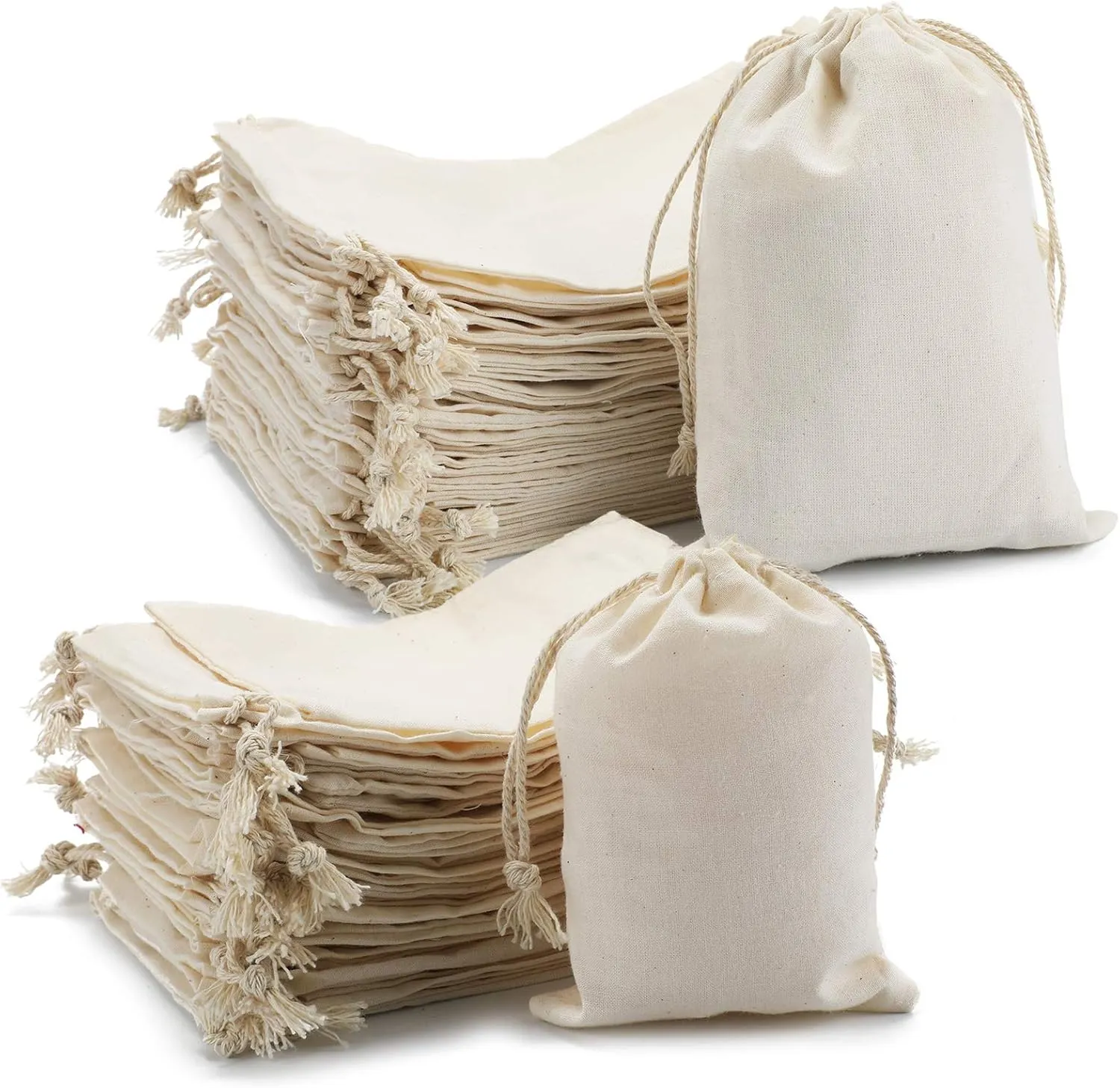 DRQ Muslin Drawstring Cotton Fabric Bags - Mix Size 30Pcs 5x7 Inch & 20 Pcs 4x6 Inch Party Favor, Sachet Bags