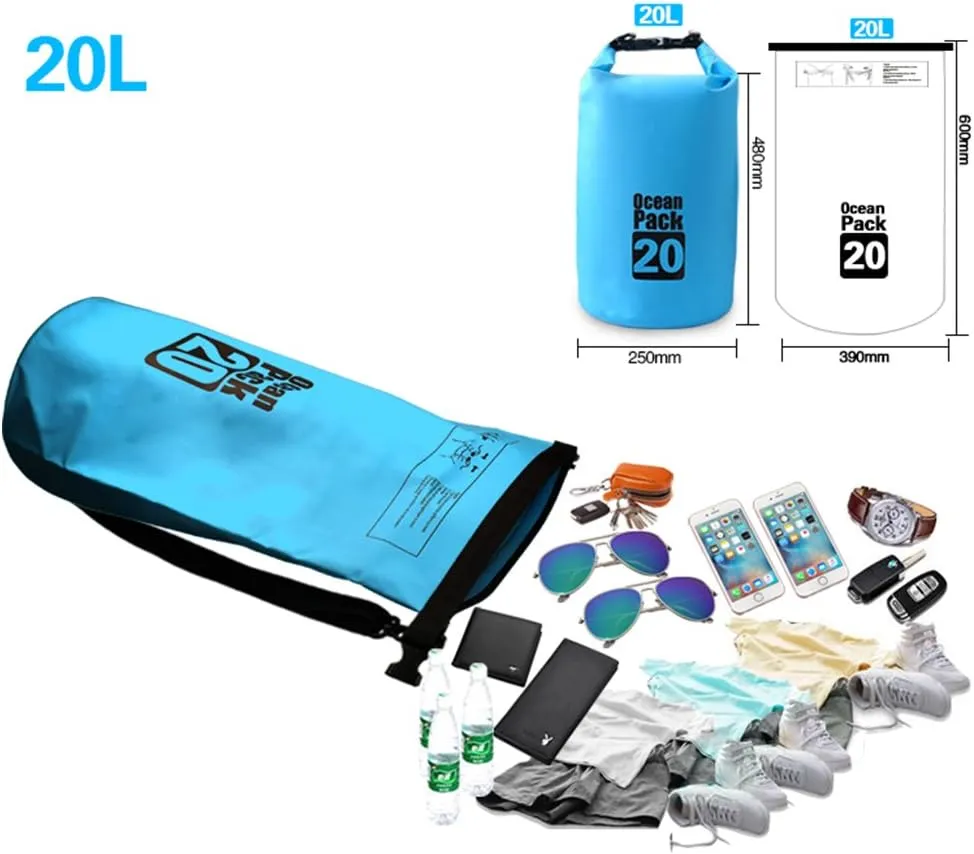 Dry Sack/Floating Waterproof Bag 2L/5L/10L/20L/30L for Boating, Kayaking, Hiking, Snowboarding, Camping, Rafting, Fishing and Backpacking