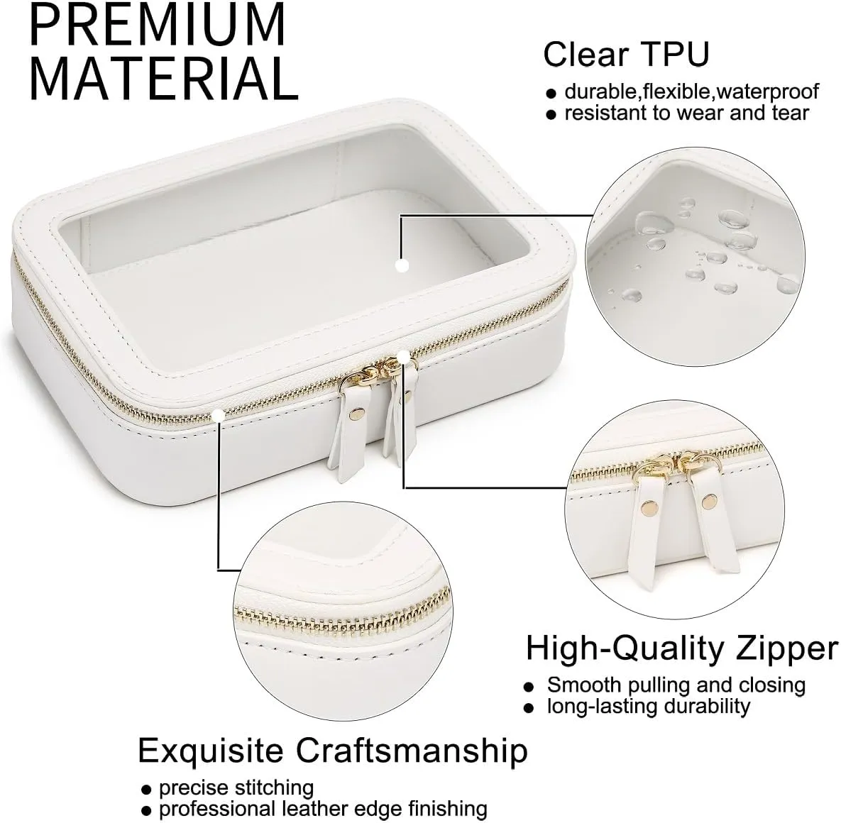 Duolan Clear Makeup Bag Portable Transparent Cosmetic Bag Organizer Clear Travel Makeup Case Toiletry Bag Makeup Bag for Car with Zipper for Women (A/White, M)