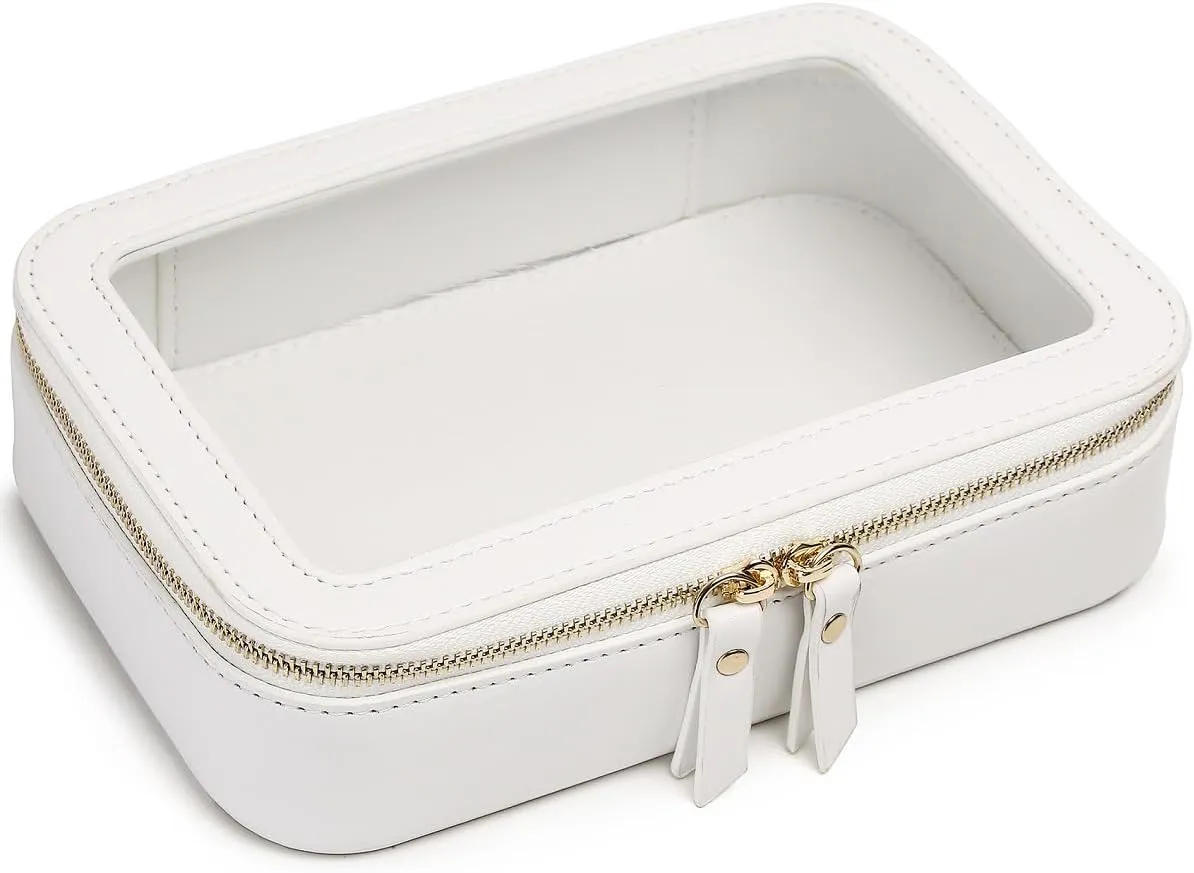 Duolan Clear Makeup Bag Portable Transparent Cosmetic Bag Organizer Clear Travel Makeup Case Toiletry Bag Makeup Bag for Car with Zipper for Women (A/White, M)