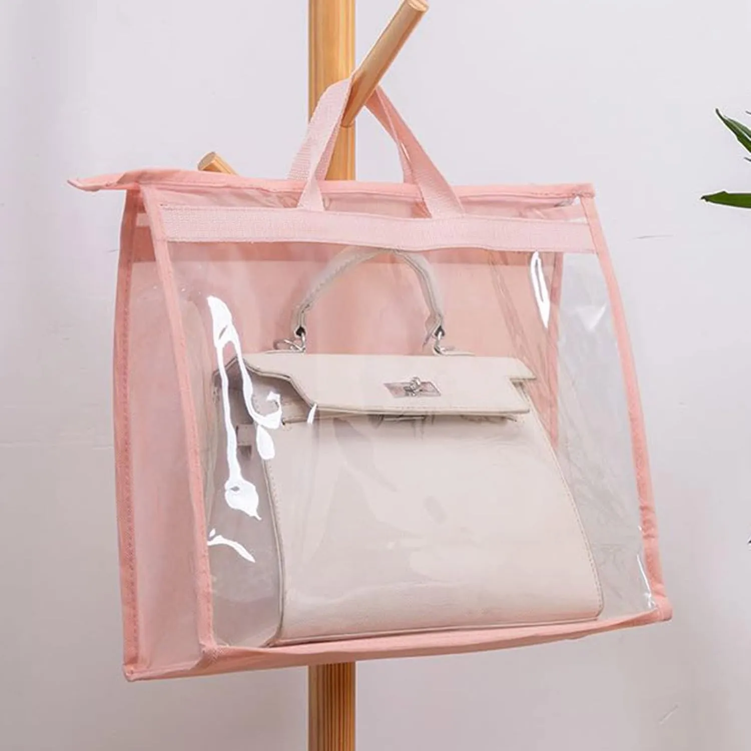 Dust Bags for Handbags - Purse Storage Organizer for Closet Moistureproof and Dustproof Cover Hanging with Zipper and Handle (Black-L)