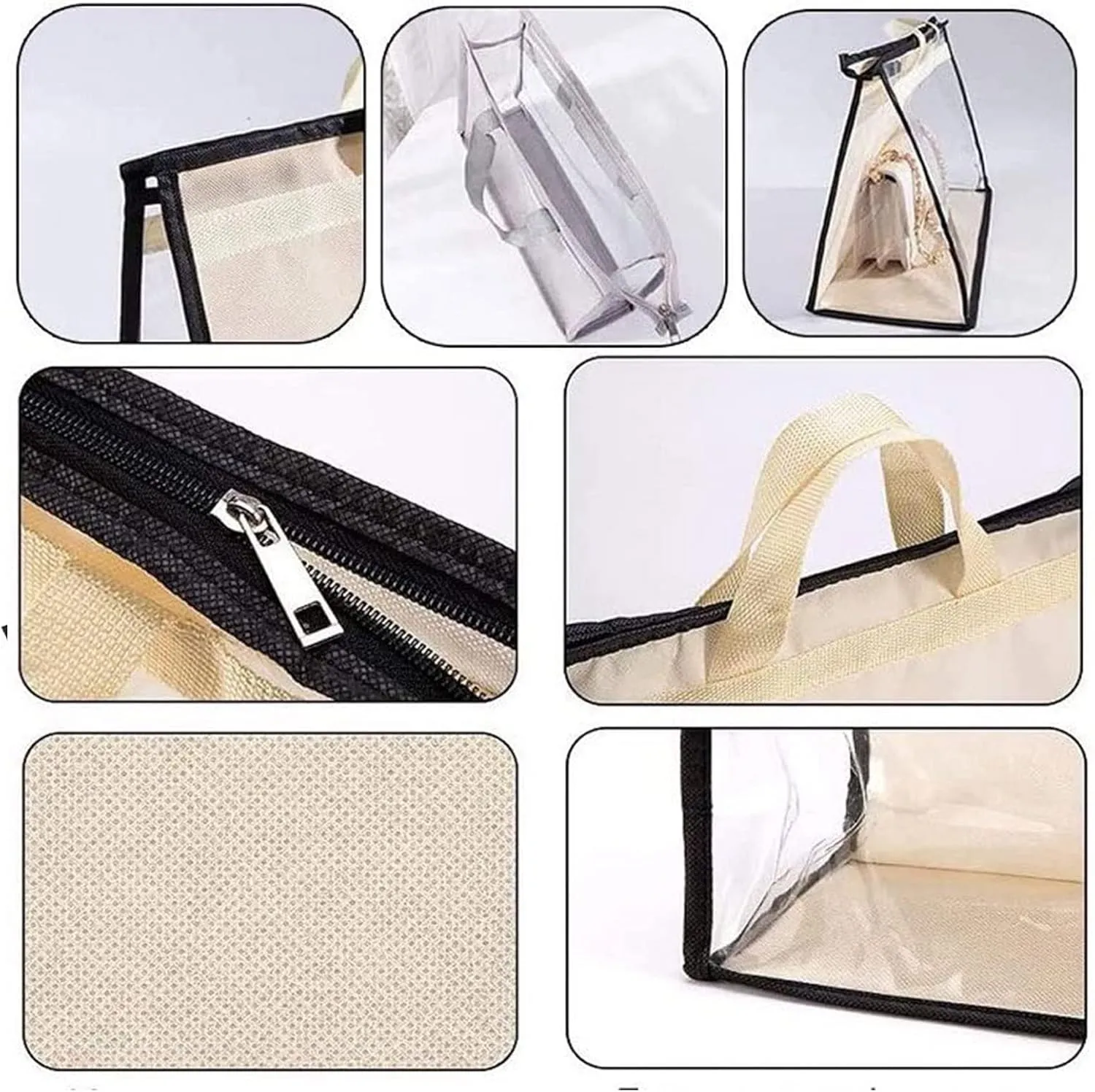 Dust Bags for Handbags - Purse Storage Organizer for Closet Moistureproof and Dustproof Cover Hanging with Zipper and Handle (Black-L)