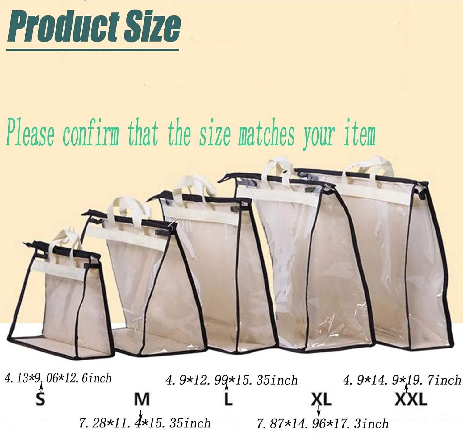 Dust Bags for Handbags - Purse Storage Organizer for Closet Moistureproof and Dustproof Cover Hanging with Zipper and Handle (Black-XL)