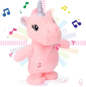 Easfan Talking Unicorn Repeats What You Say Walking Singing Stuffed Animal Electric Interactive Plush Toy Funny Animated Toy Mimicking Speaking Birthday for Kids Toddlers Pink,10''