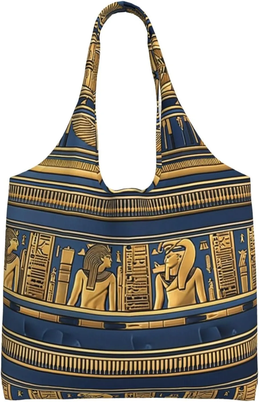 Egyptian Pharaonic Frescoes Large capacity single-shoulder commuter canvas bag, suitable for shopping, travel, multi-purpose, light and not shoulder-squeezing, Black