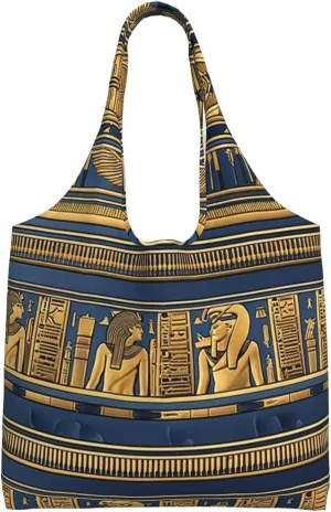 Egyptian Pharaonic Frescoes Large capacity single-shoulder commuter canvas bag, suitable for shopping, travel, multi-purpose, light and not shoulder-squeezing, Black