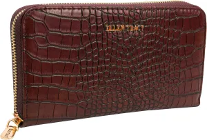 ELLEN TRACY Faux Leather Croco Zip Around Wallet (Chocolate)