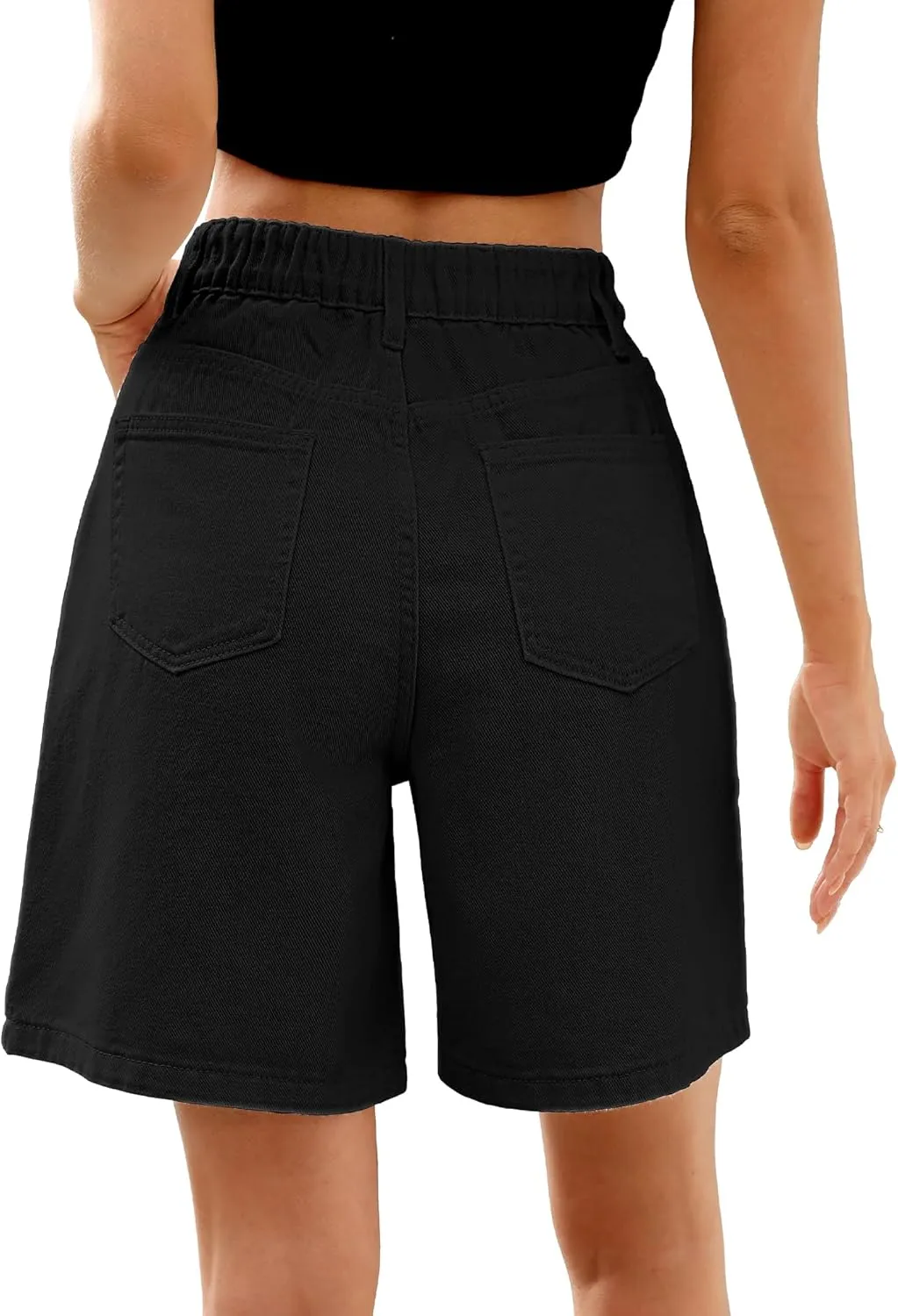 ELLEVEN Bermuda Jorts Baggy Jean Shorts - Casual Loose Fit Wide Leg Knee Length Denim Shorts with Elastic Waist