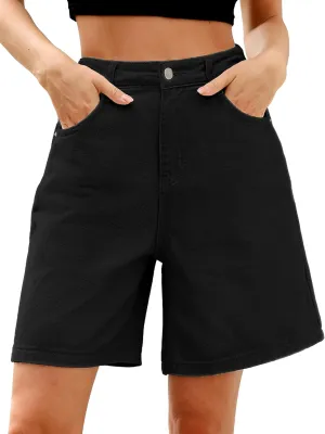 ELLEVEN Bermuda Jorts Baggy Jean Shorts - Casual Loose Fit Wide Leg Knee Length Denim Shorts with Elastic Waist