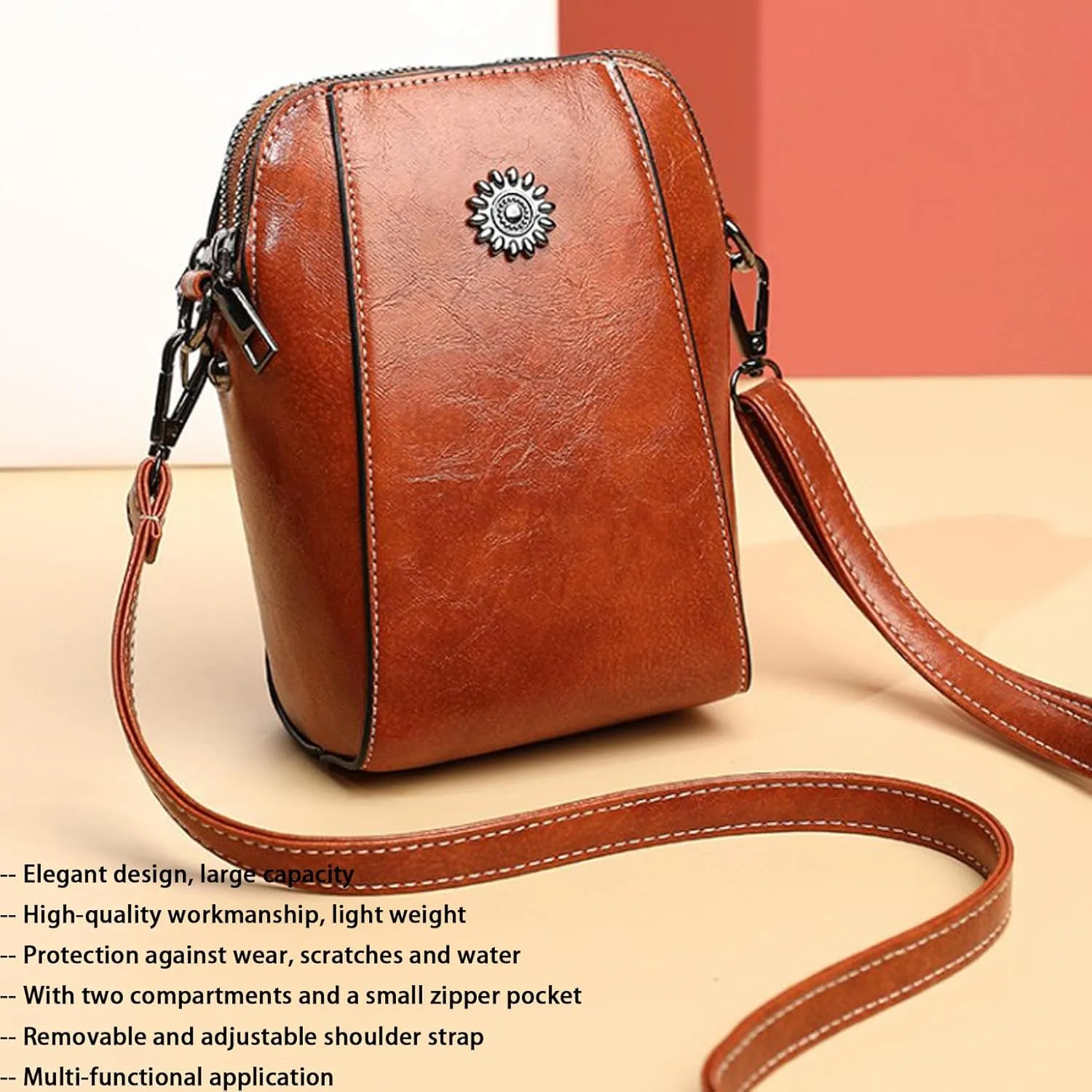 Elmyse Crossbody Bag Leather,Happywind Crossbody Cellphone Purse,Happy Wind Retro All-Match Vertical Cellphone Bag
