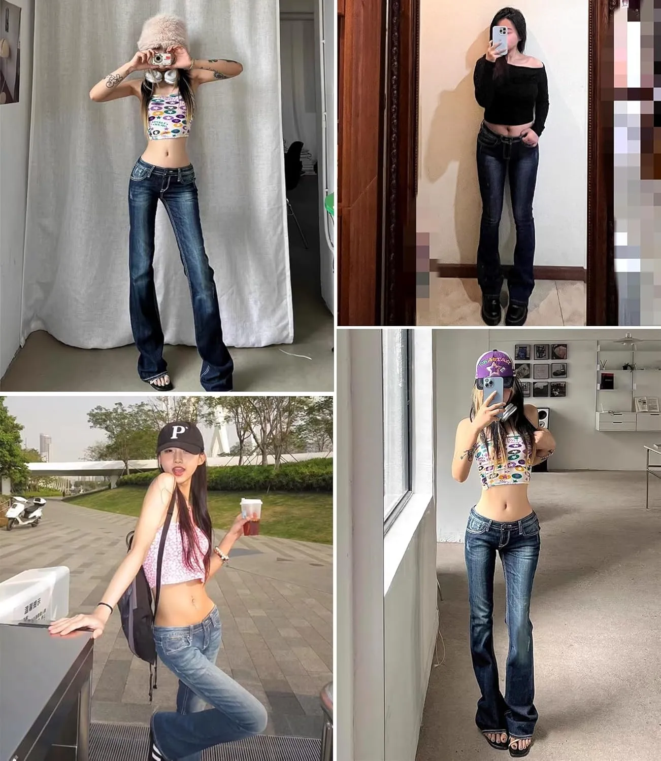EMMIOL Women's Denim Flare Leg Jeans - Y2K 90s Low Rise Vintage Pants