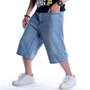 EnllerviiD Men's Baggy Jean Shorts Hip Hop Loose Fit Denim Shorts Classic Vintage Skateboard Dance Skater Shorts