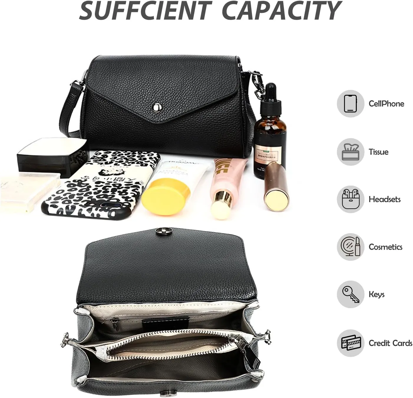 Envelope Design Real Genuine Leather Crossbody Purses for Women Cell Phone Purses Shoulder Bags For Women