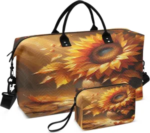 Exnundod Women Weekender Bags Artistic Autumn Sunflower Travel Duffel Bags Carry On Overnight Bag Large Hospital Tote Luggage