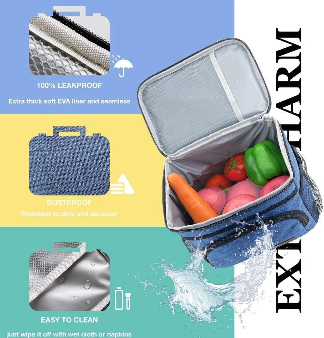 ExtraCharm Insulated Lunch Bag for Women/Men - Reusable Lunch Box for Office Picnic Hiking Beach - Leakproof Cooler Tote Bag Organizer with Adjustable Shoulder Strap for Adults - Stripe