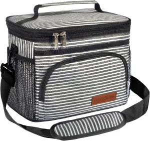 ExtraCharm Insulated Lunch Bag for Women/Men - Reusable Lunch Box for Office Picnic Hiking Beach - Leakproof Cooler Tote Bag Organizer with Adjustable Shoulder Strap for Adults - Stripe