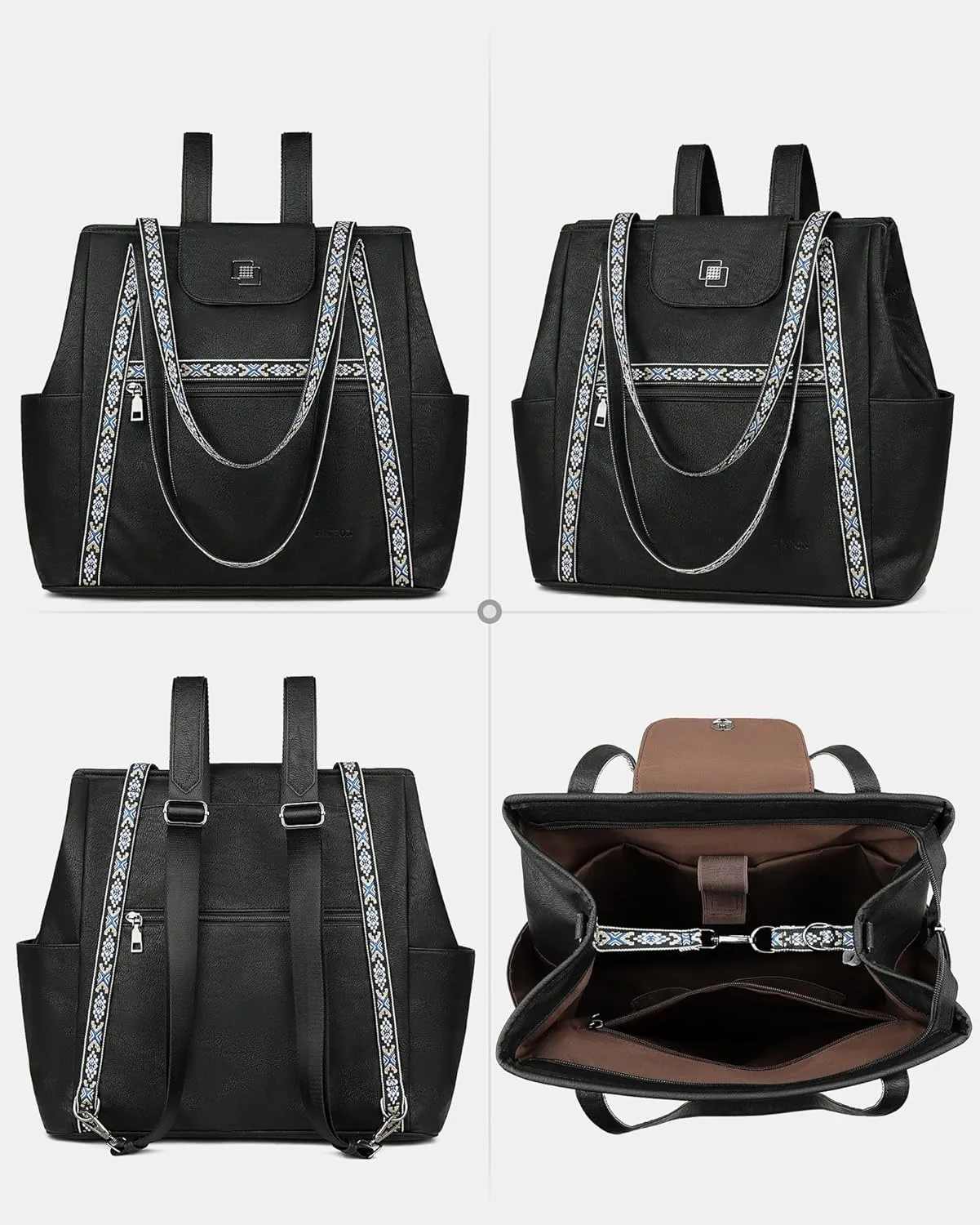 FADEON Large Laptop Tote Bag for Women Designer Leather Laptop Bag Fashion Travel Backpack Purse Shoulder Handbag