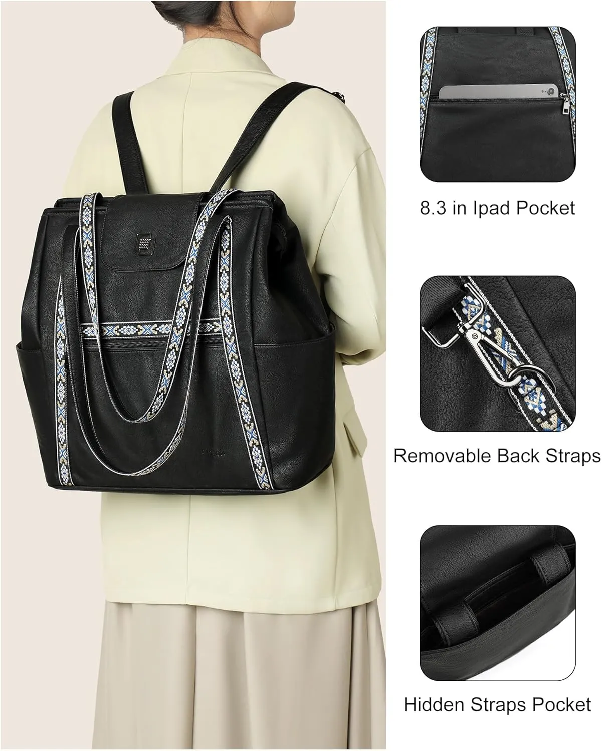 FADEON Large Laptop Tote Bag for Women Designer Leather Laptop Bag Fashion Travel Backpack Purse Shoulder Handbag