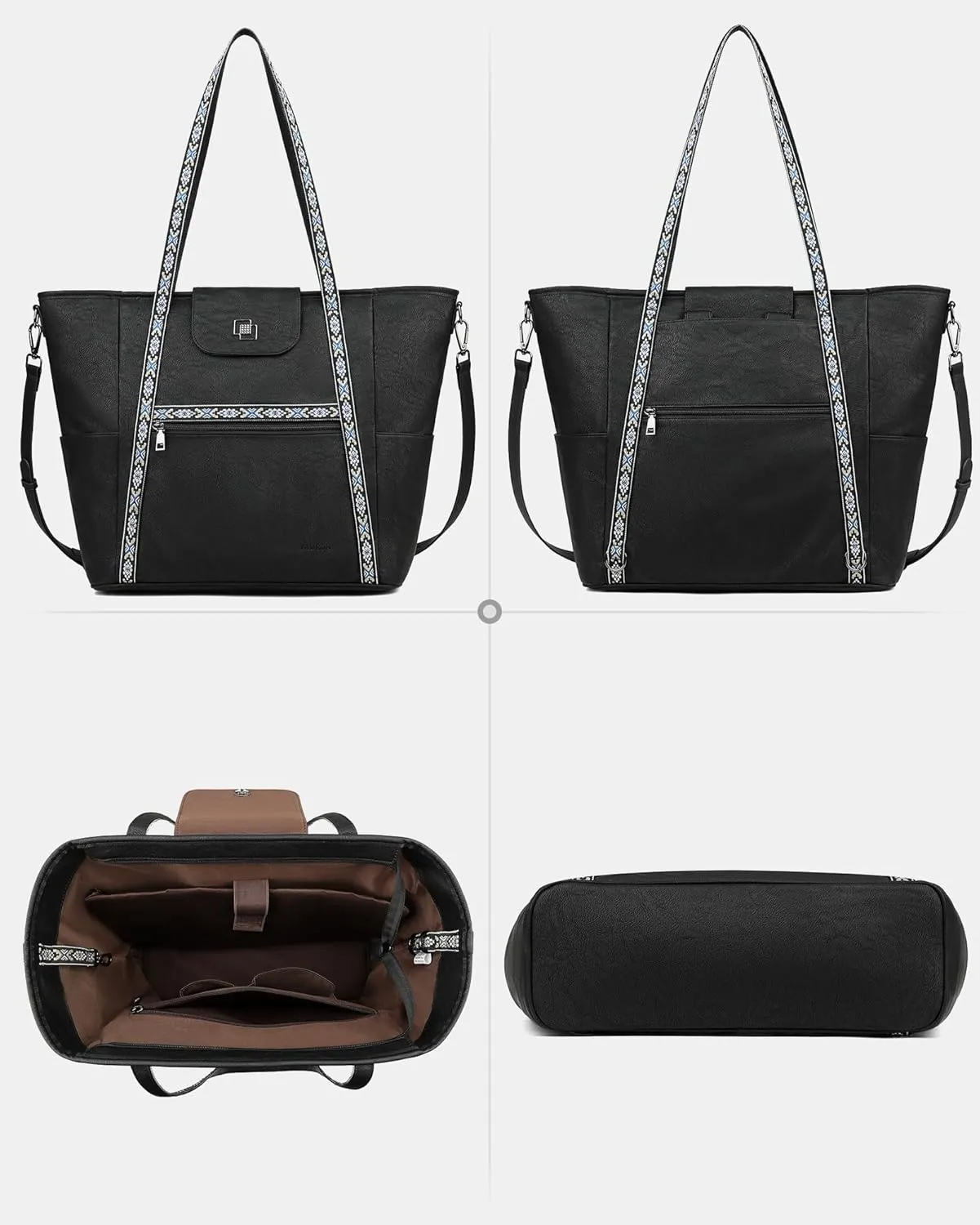 FADEON Large Laptop Tote Bag for Women Designer Leather Laptop Bag Fashion Travel Backpack Purse Shoulder Handbag
