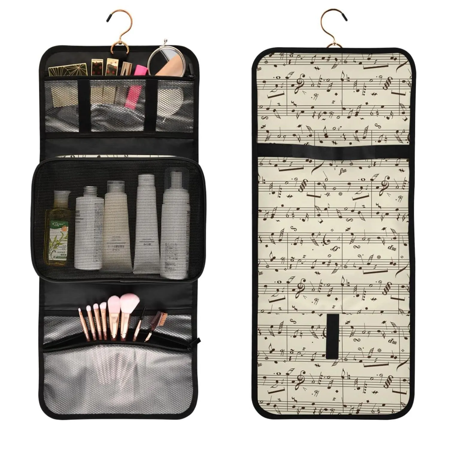 Farm Rooster Milk Cow Donkey Pig Sheep Cat Dog Rabbit on Green 1 PC Hanging Toiletry Wash bag Portable Makeup Organizer Brush Storage Case Portable Travel Cosmetic with Hook