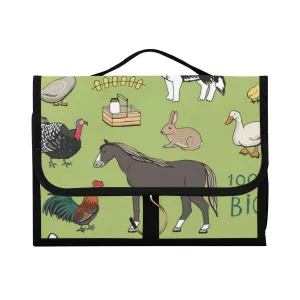 Farm Rooster Milk Cow Donkey Pig Sheep Cat Dog Rabbit on Green 1 PC Hanging Toiletry Wash bag Portable Makeup Organizer Brush Storage Case Portable Travel Cosmetic with Hook