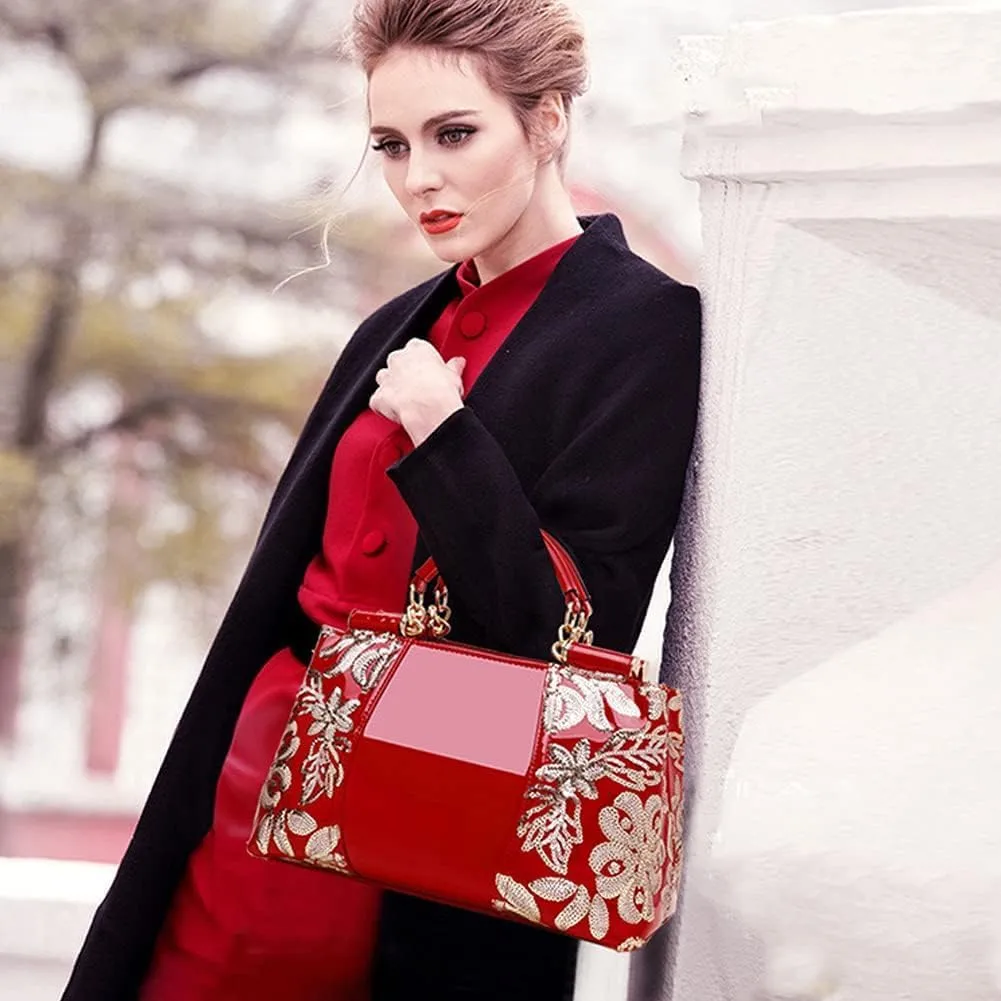 Fashion Handbag for Women Patent Leather Shoulder Bag Top Handle Satchel Large Capacity Crossbody Bag Evening Purse