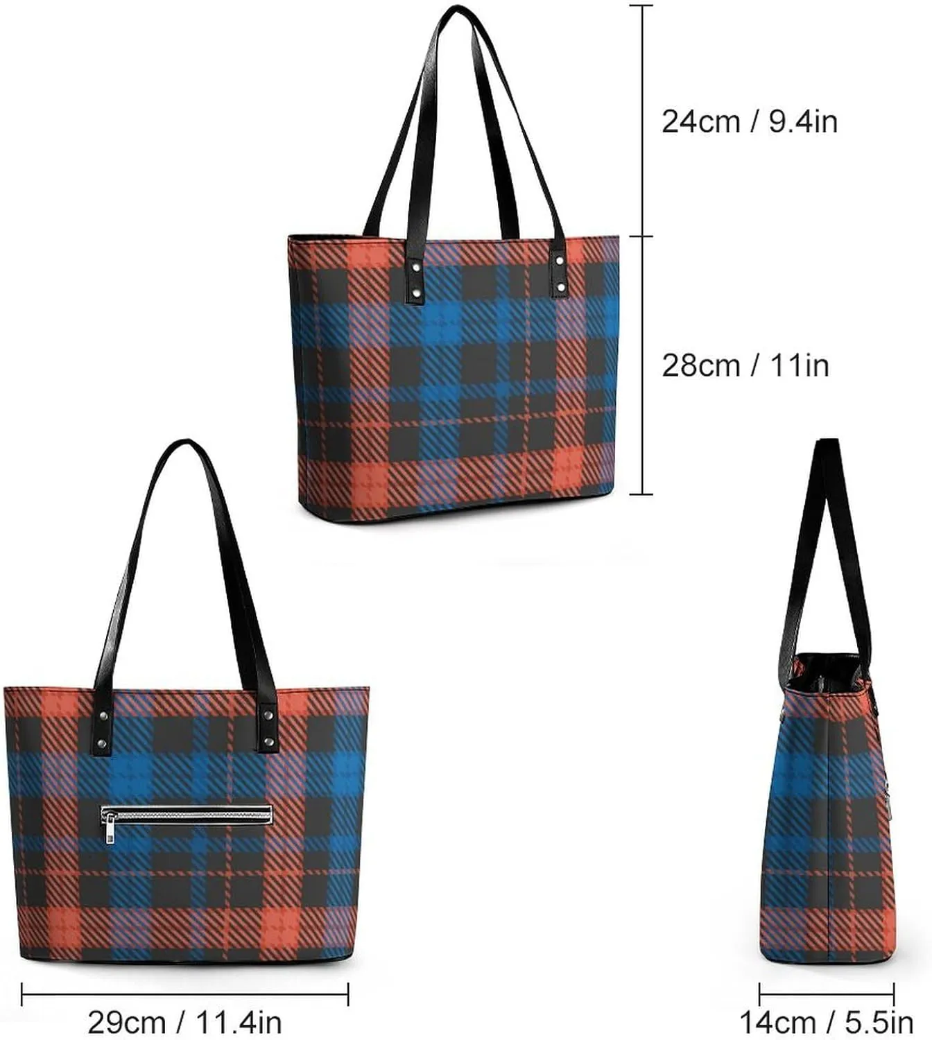 Fashion Handbag With Zipper Large Capacity Satchel Tote Bag Shoulder Bag