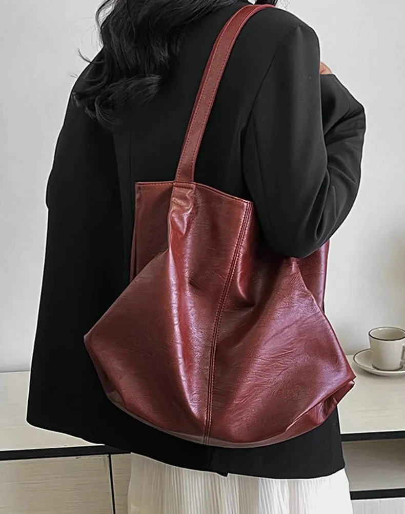 Fashion Tote Bags for Women Soft PU Leather Shoulder Bag Pleated Handbags Y2k Purses Large Top Handle Satchel