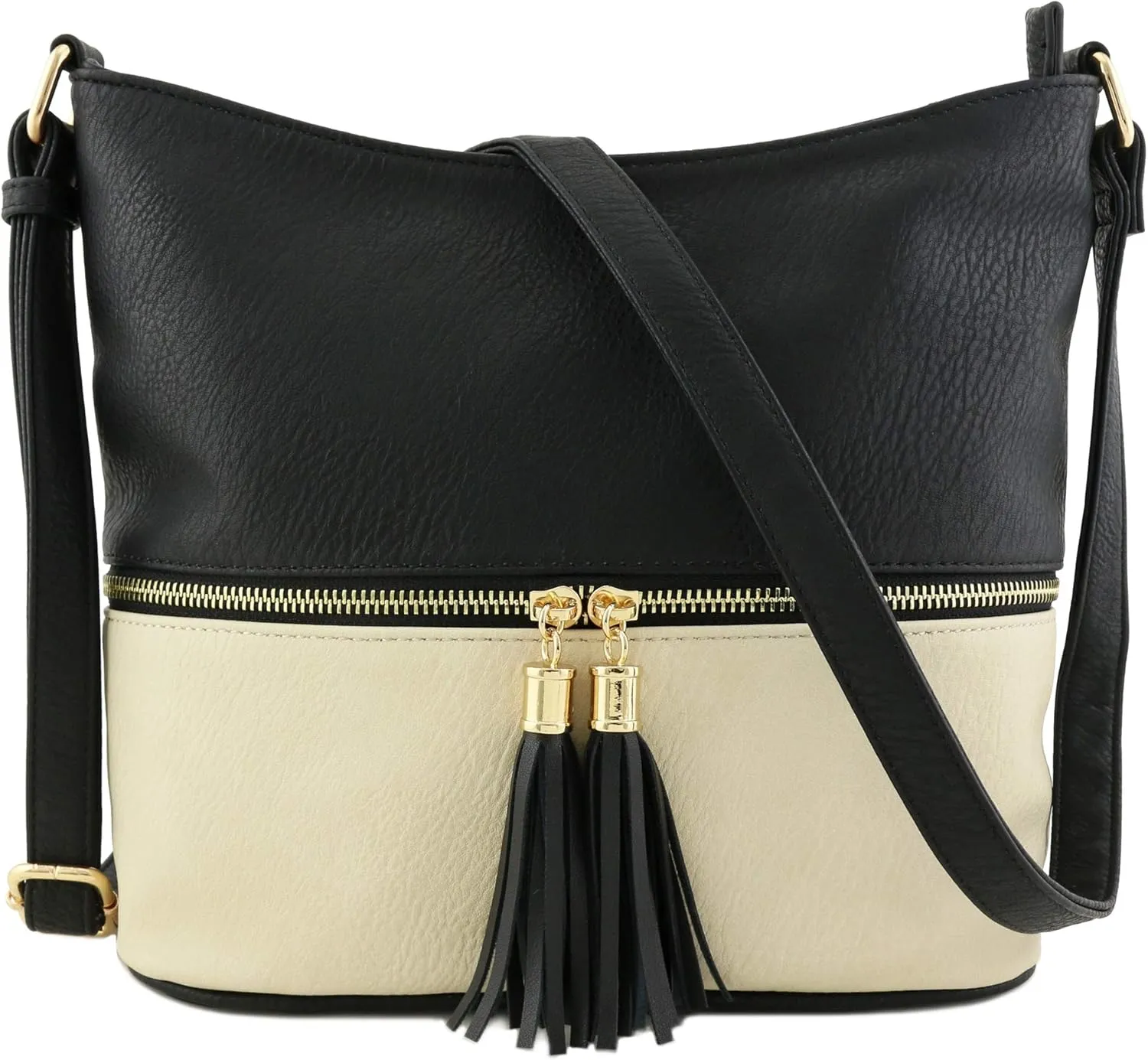 FashionPuzzle Lightweight Tassel Zipper Bucket Crossbody Bag