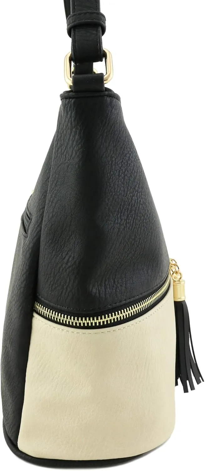 FashionPuzzle Lightweight Tassel Zipper Bucket Crossbody Bag