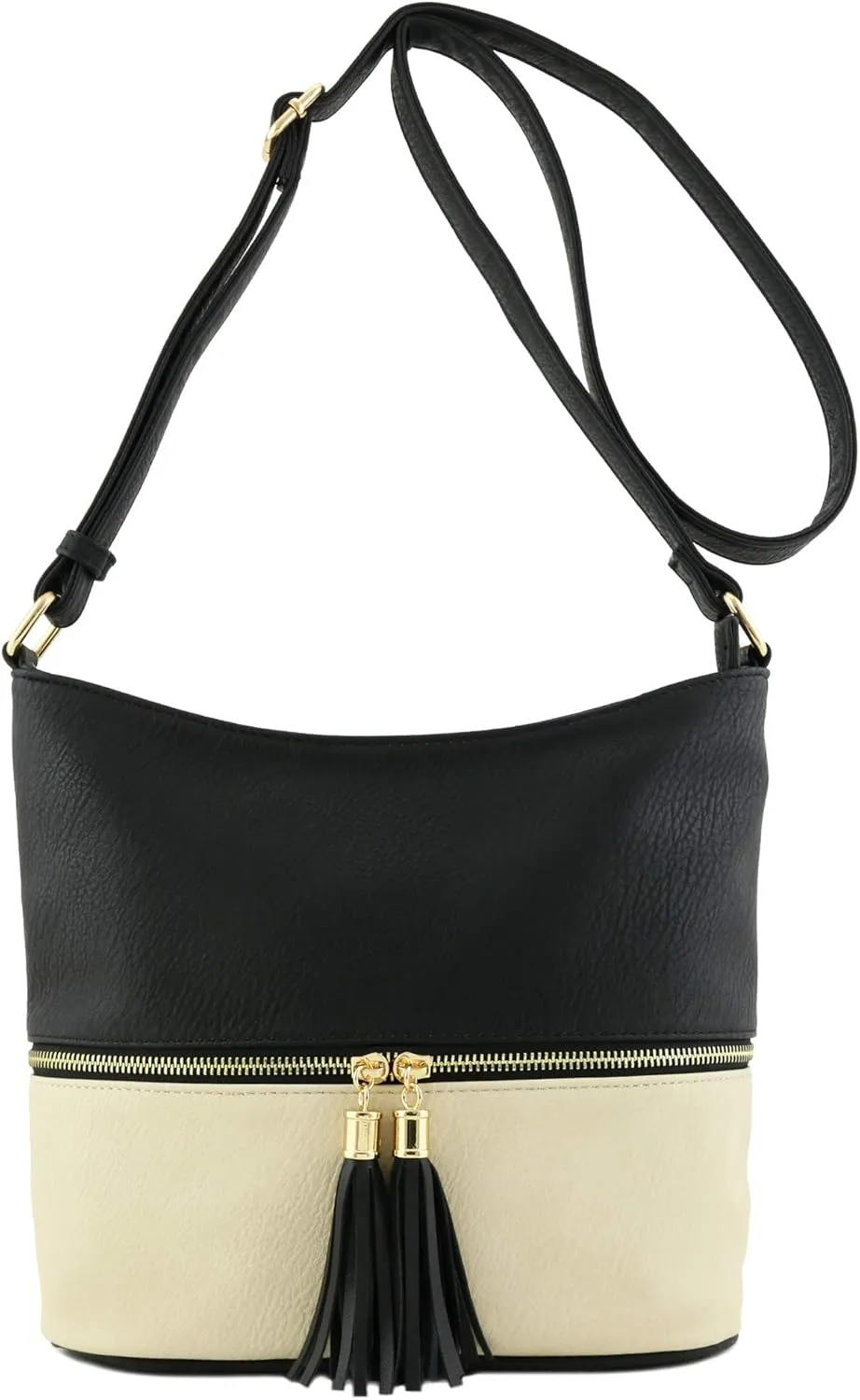 FashionPuzzle Lightweight Tassel Zipper Bucket Crossbody Bag