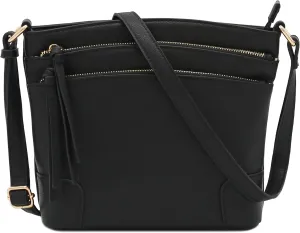 FashionPuzzle Triple Zipper Pocket Medium Crossbody Bag
