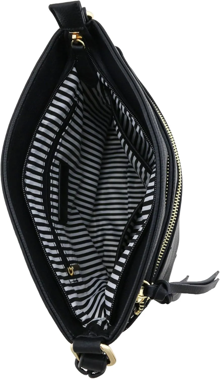 FashionPuzzle Triple Zipper Pocket Medium Crossbody Bag