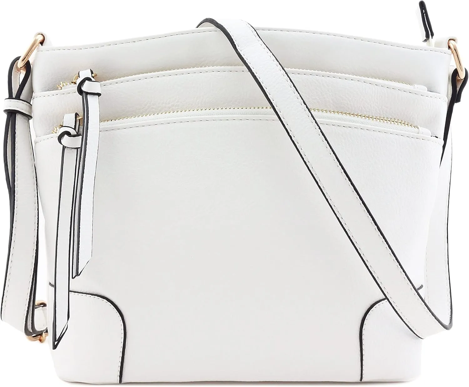 FashionPuzzle Triple Zipper Pocket Medium Crossbody Bag