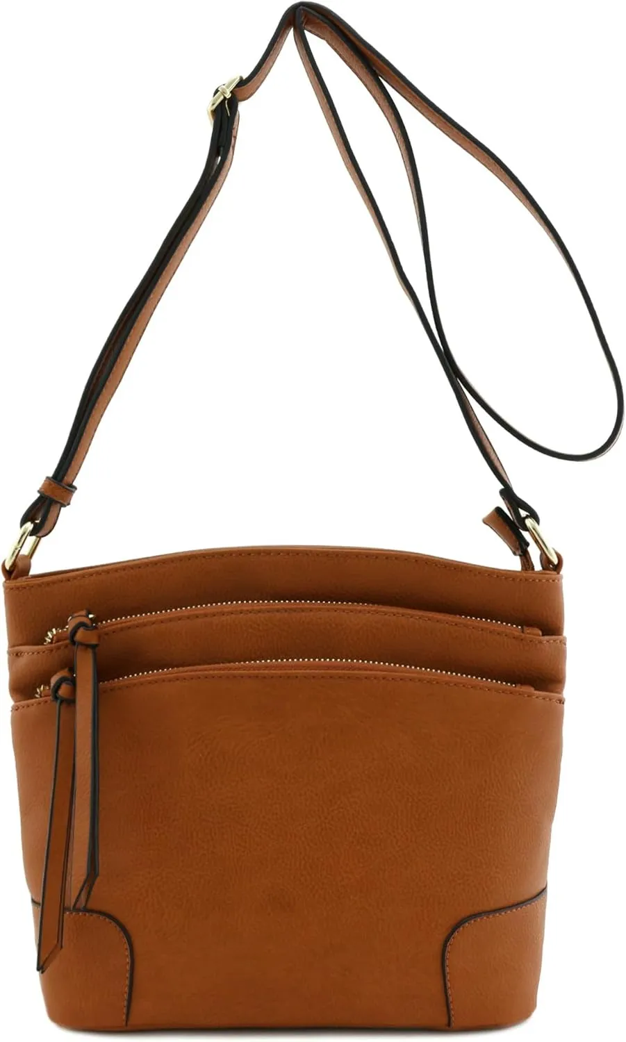 FashionPuzzle Triple Zipper Pocket Medium Crossbody Bag
